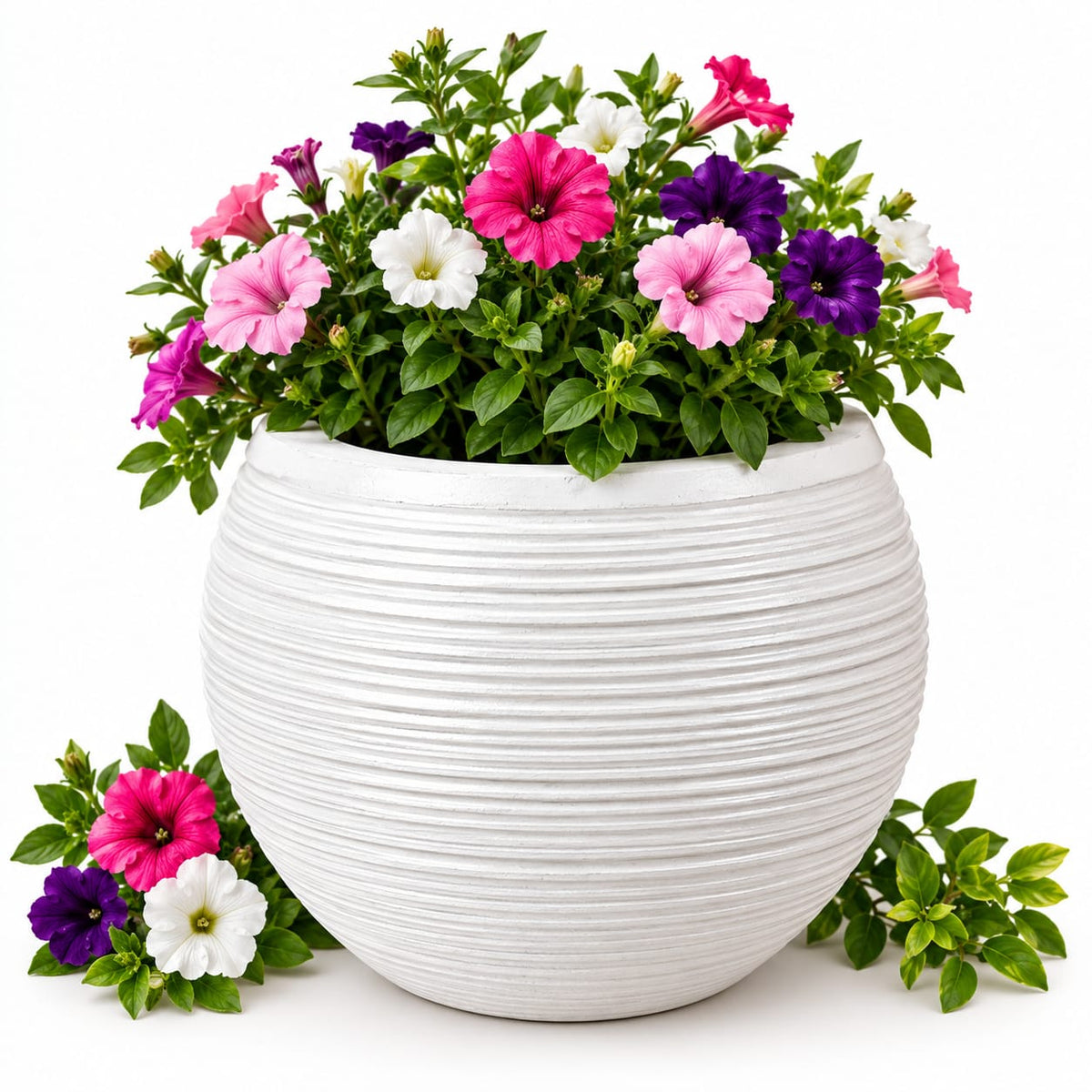 Premium Round Fiber Planter Pot – Modern Ribbed Design (13.5" x 14.5")