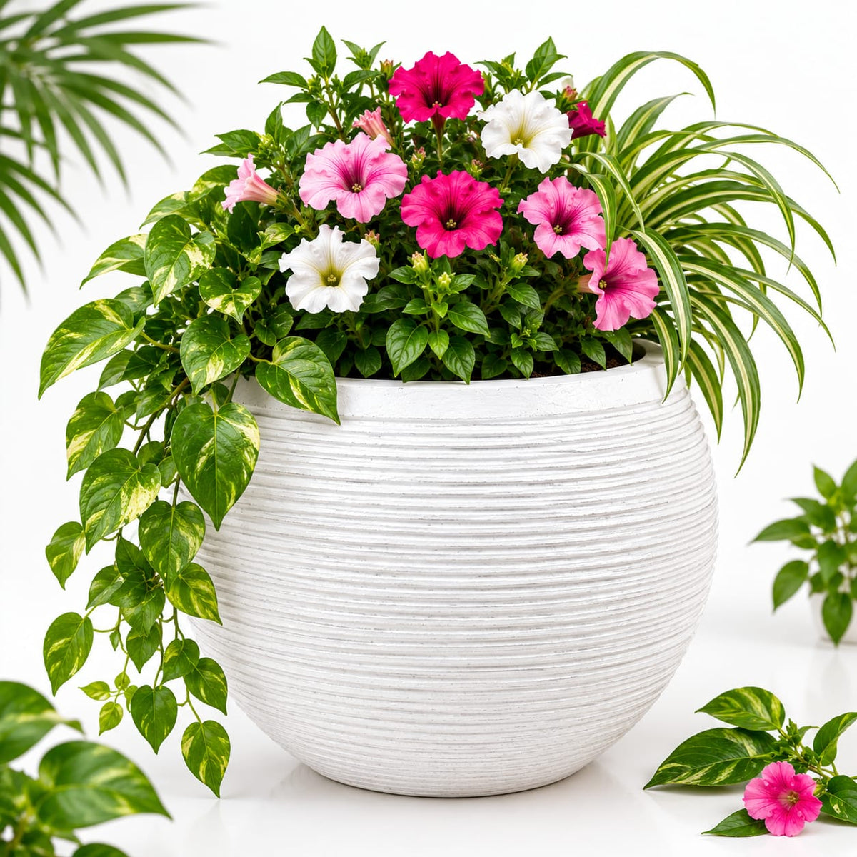 Premium Round Fiber Planter Pot – Modern Ribbed Design (13.5" x 14.5")
