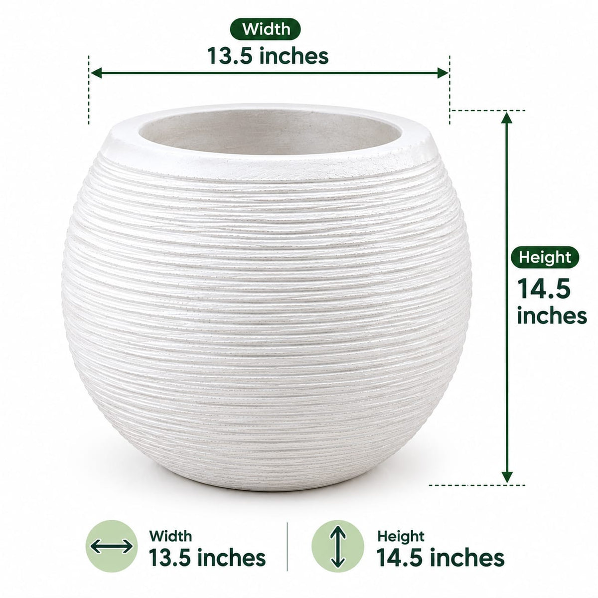 Premium Round Fiber Planter Pot – Modern Ribbed Design (13.5" x 14.5")