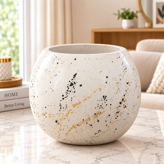 Premium Round Fiber Planter Pot – Modern Doted Design (13.5" x 14.5")
