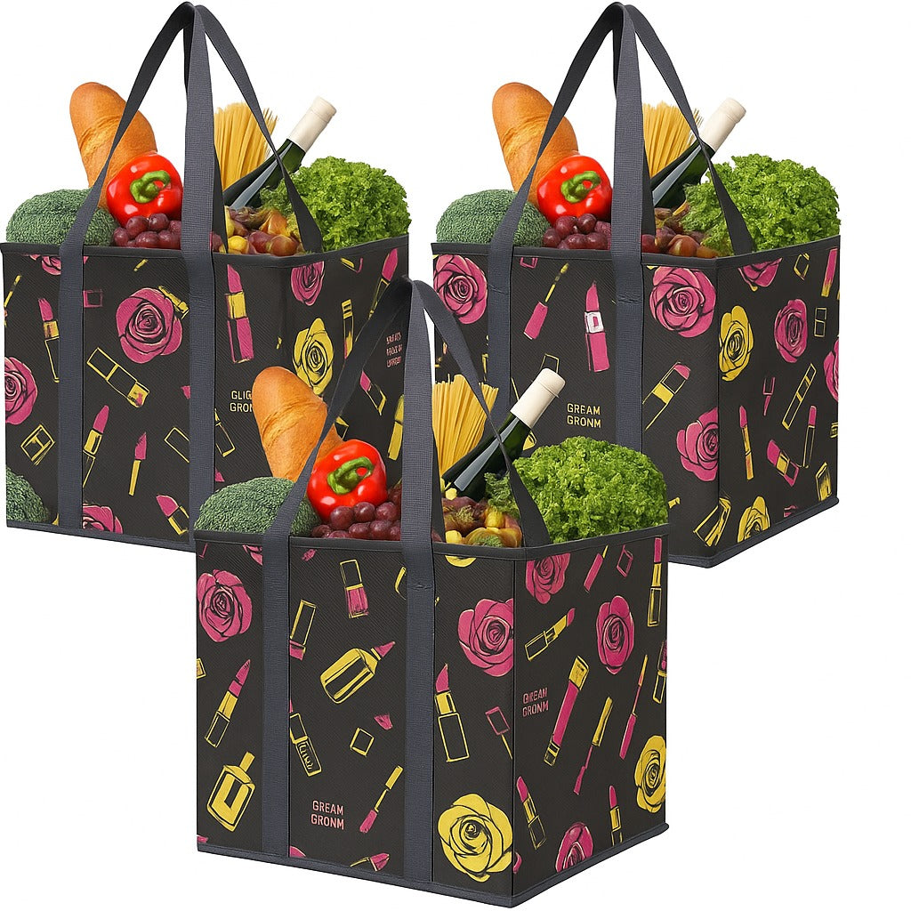 Grocery Bags 2-Pack Foldable Washable Large Storage Bins Basket Water Resistant Shopping Tote Bag