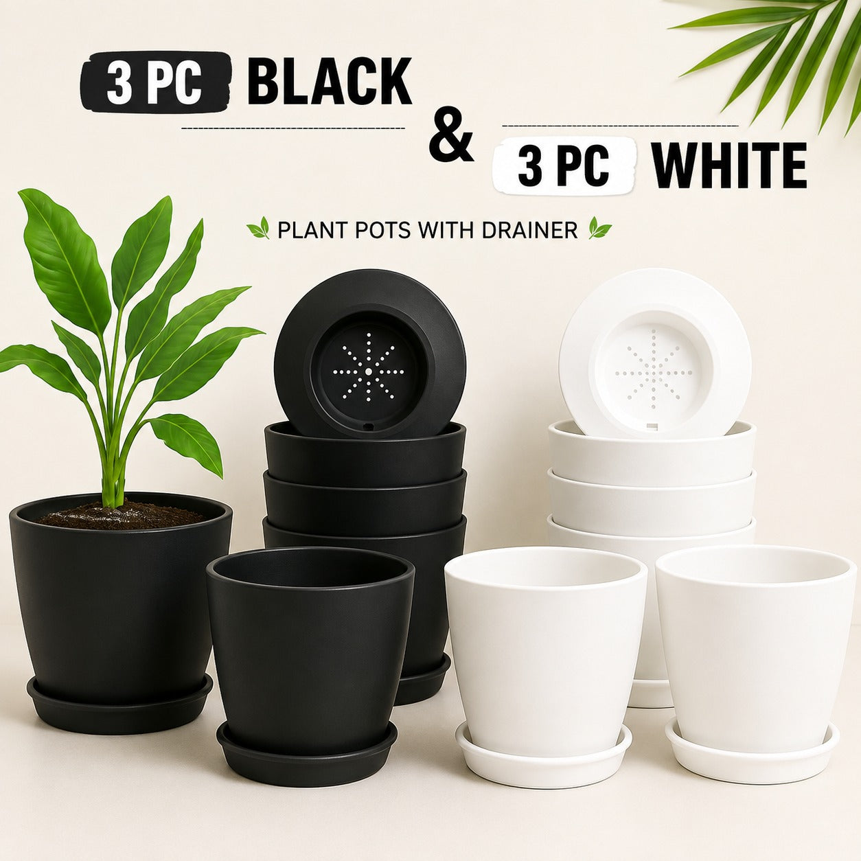 Pack of 6 Extra Large Plant Pots for Indoor/Outdoor Use with Drainage. Available in Multi