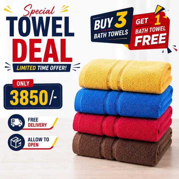 Buy 3 Bath Towels Get 1 Bath Towel Free for Daily Use 27x54 inches | Free Delivery