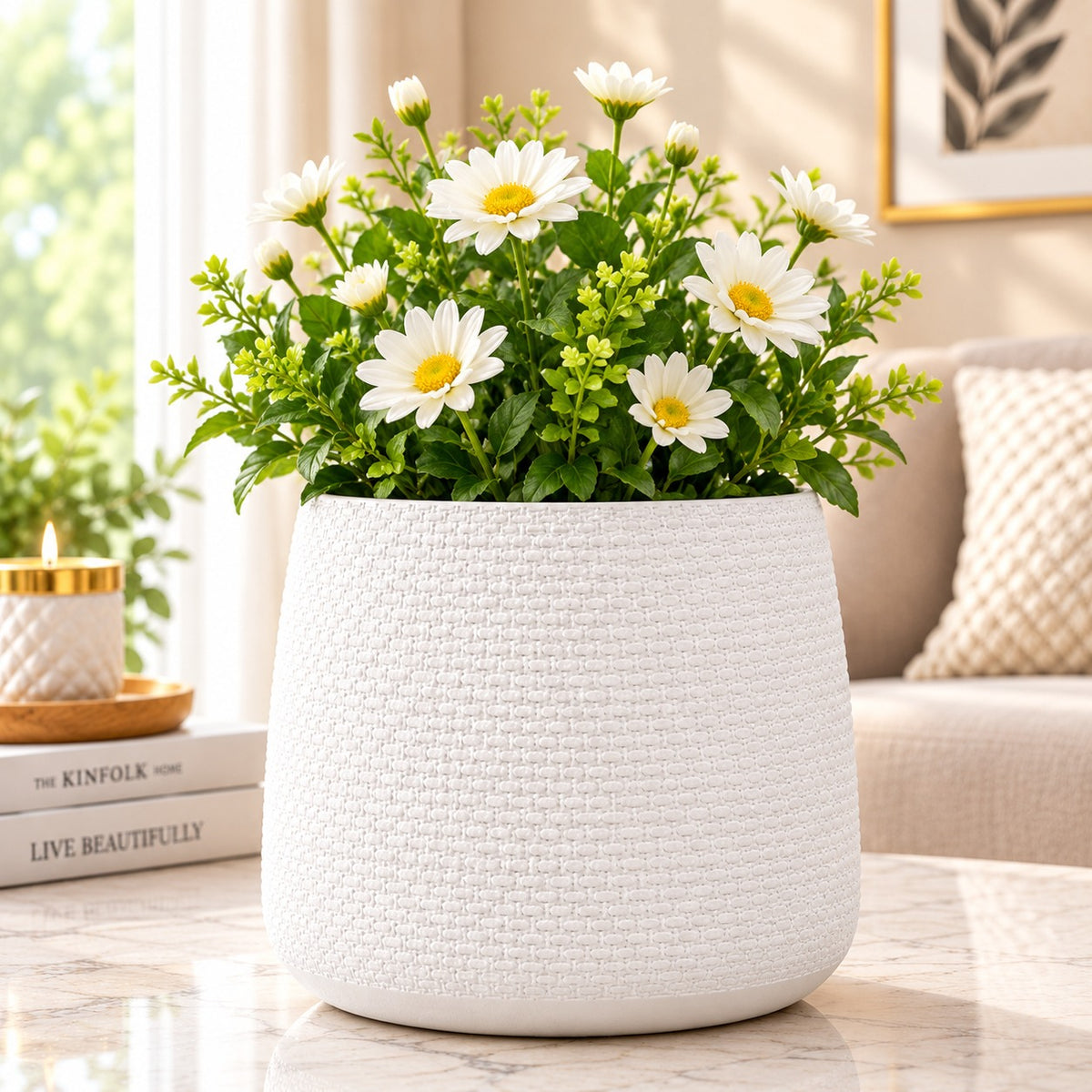 Pack of 2 Vase Lightweight Flower Design Decorative Indoor & Outdoor - White & Black (Without Flower)