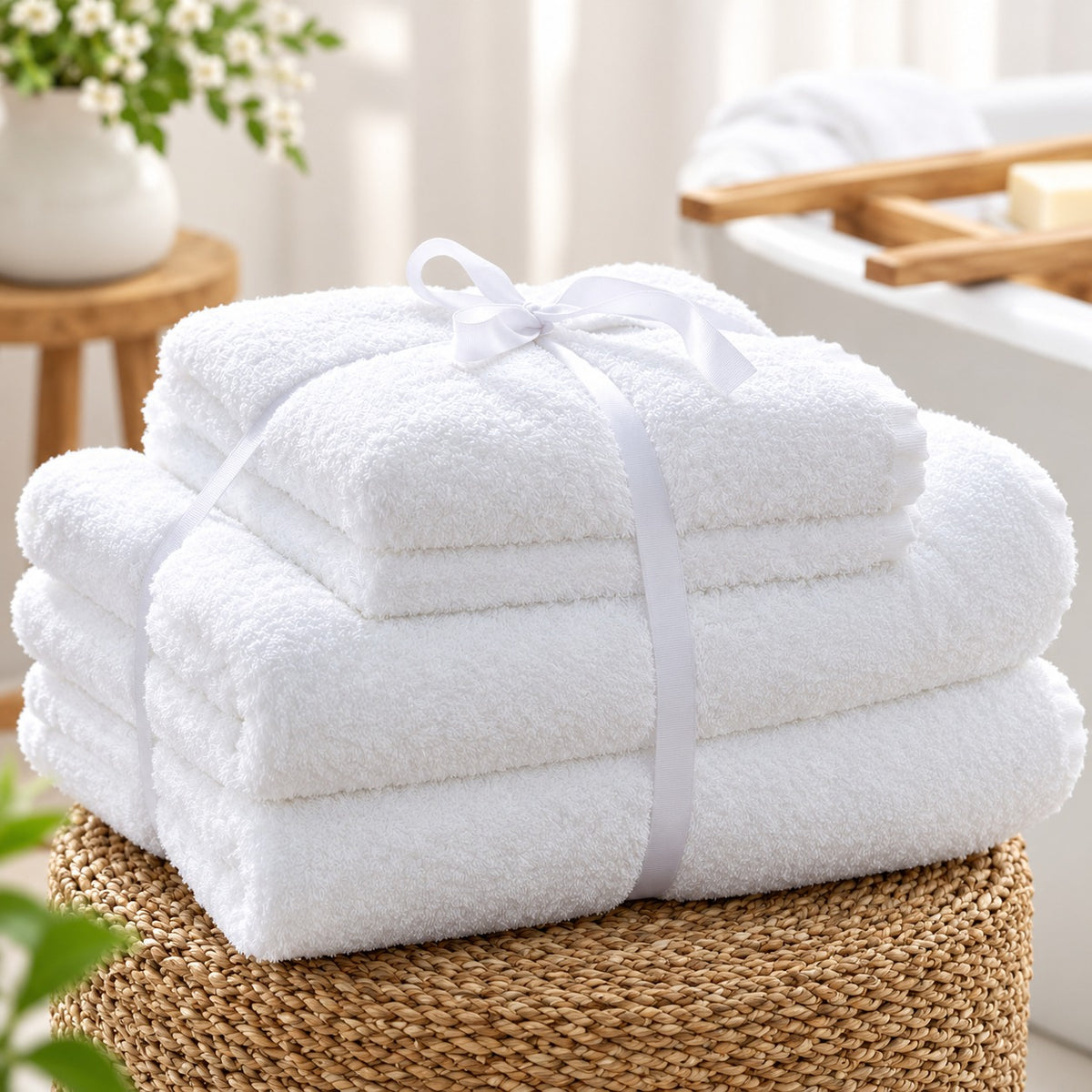 4-Piece Set Premium White Towel Set! Super Soft, Highly Absorbent