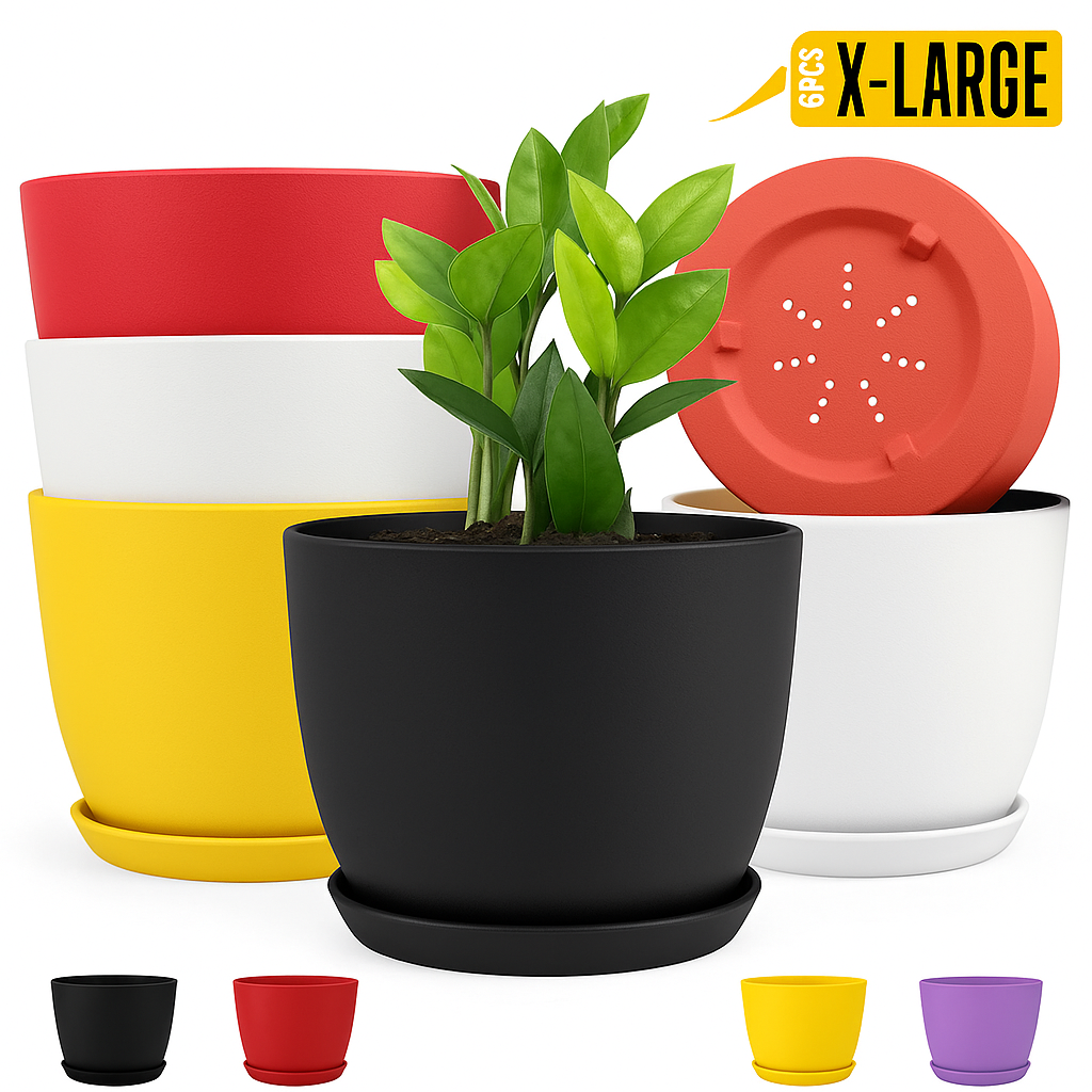 Extra Large Plant Pots for Indoor/Outdoor Use with Drainage. Available in Multi-Packs and Seven Vibrant Colors