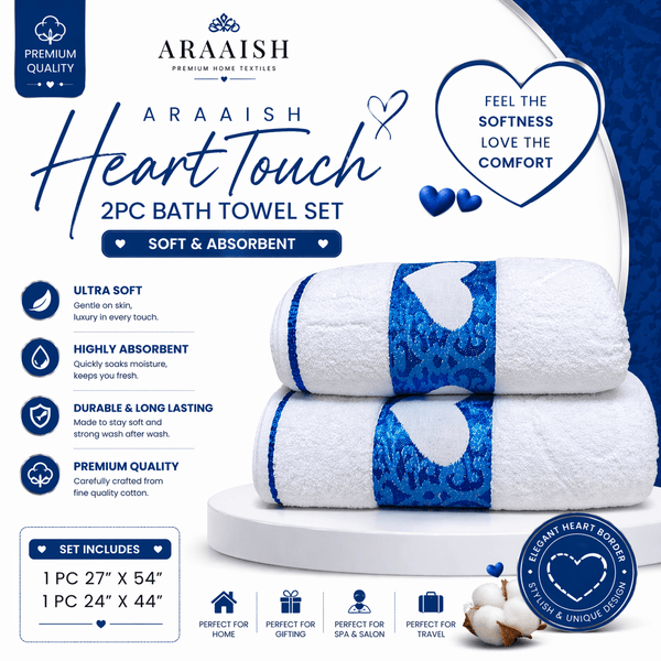 Araaish Heart Touch 2 Pc Towels Set Soft & Absorbent