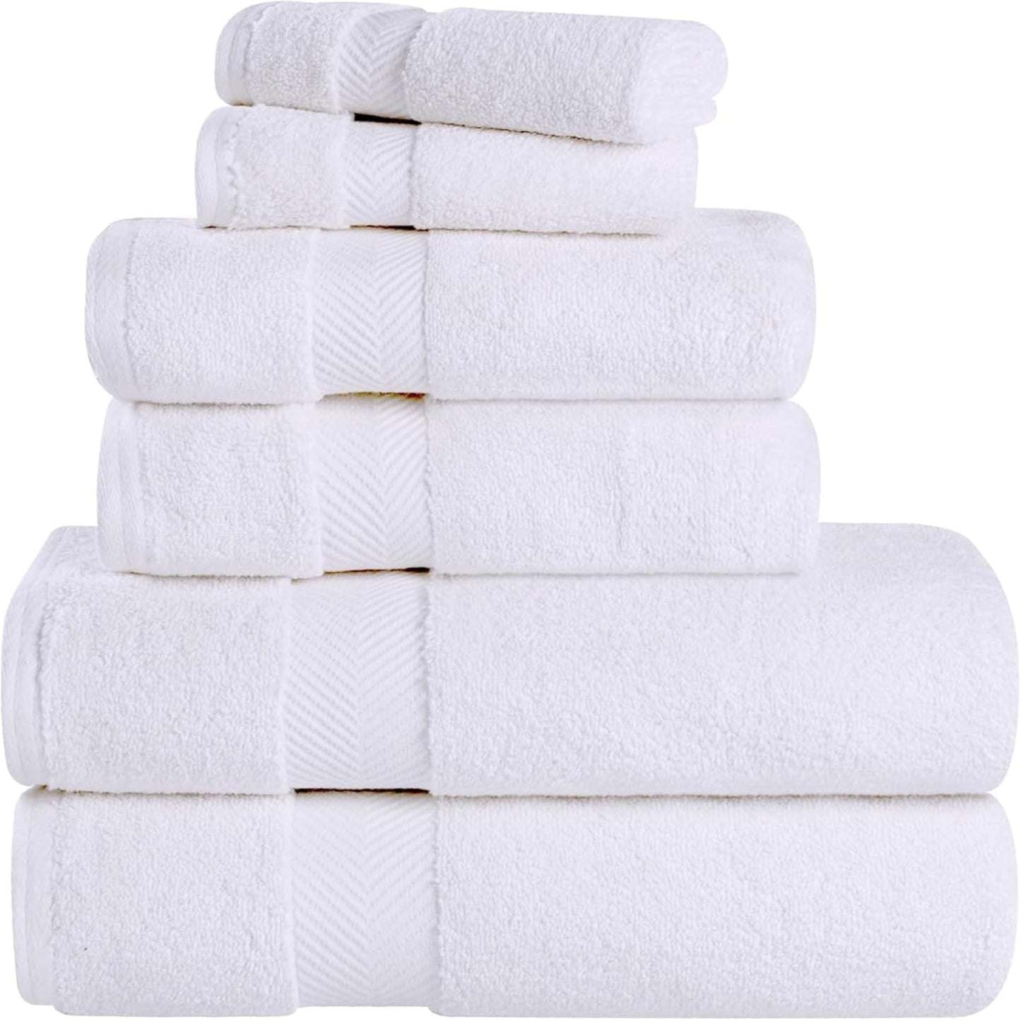 100% Cotton Bathroom Towels, Super Soft, Fluffy, and Absorbent, Premium Quality 6 Piece Towel Set with 2 Washcloths, 2 Hand Towels, and 2 Bath Towels, White