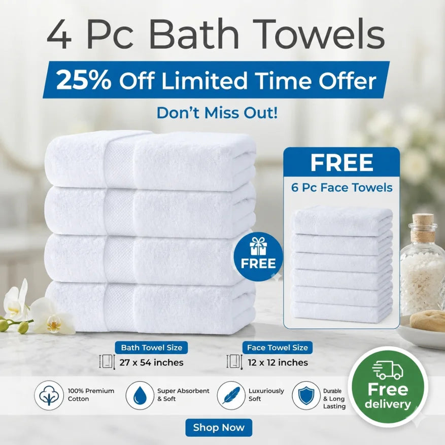 White Classic Luxury Bath Towels Set of 4 Large - 500 GSM Turkish Cotton Ultra Soft Bath Towels 27x54 | Highly Absorbent and Quick Dry | Hotel Towels for Bathroom Luxury, Plush Shower Towels, White