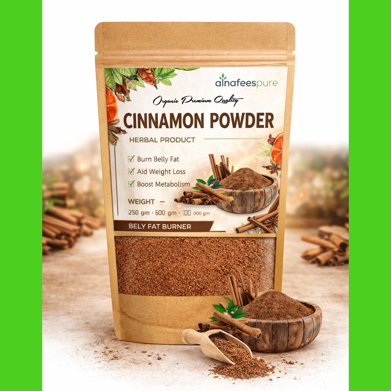Alnafees Pure Cinnamon Powder (Organic Premium Quality)