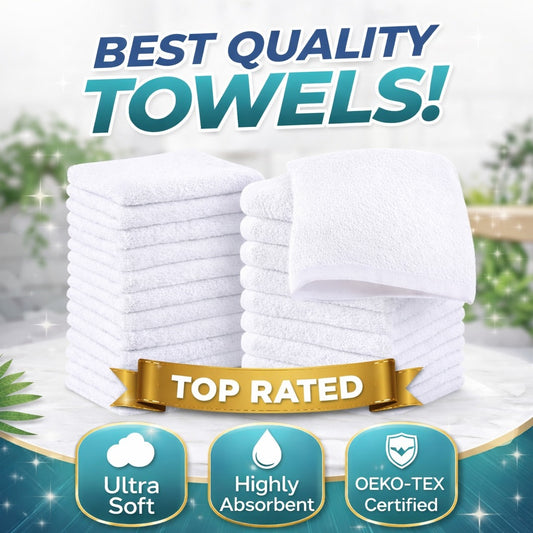 Cotton Washcloths Set - 100% Ring Spun Cotton, Premium Quality Flannel Face Cloths, Highly Absorbent and Soft Feel Fingertip Towels White