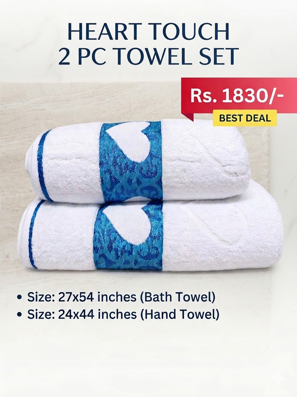 Araaish Heart Touch 2 Pc Towels Set Soft & Absorbent