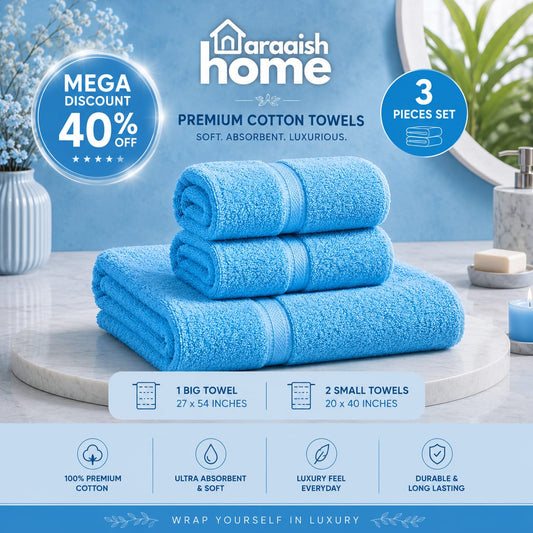 Premium Cotton Towels 3 Pc's Set
