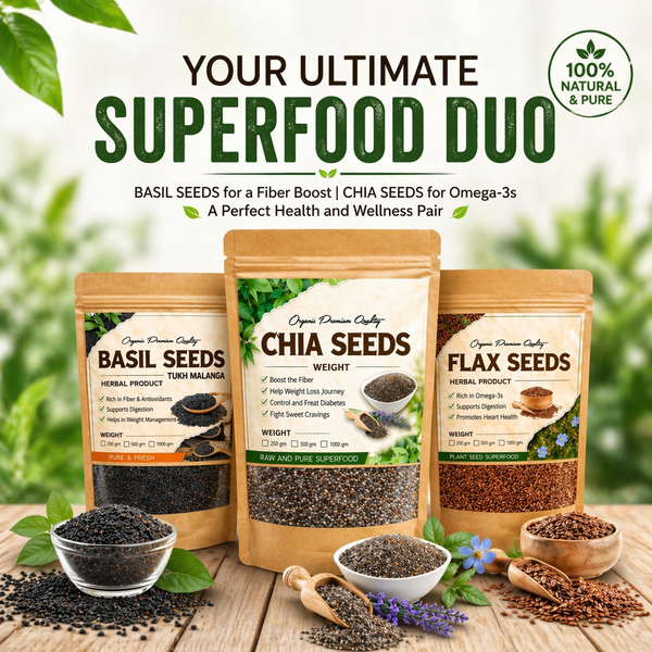 🌿 SUPERFOOD DUO – Basil Seeds | Chia Seeds | Flax Seeds