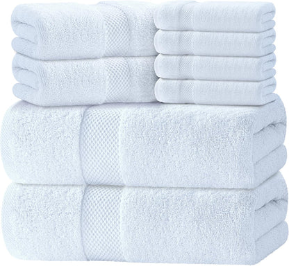 100% Cotton White Bath Towel Set of 8 Pieces Highly Absorbent Towels for Bathroom