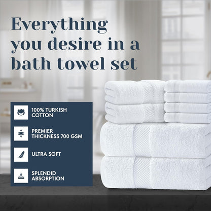 100% Cotton White Bath Towel Set of 8 Pieces Highly Absorbent Towels for Bathroom